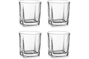 Amisglass Bicchieri Whisky Set, Set 4 Pezzi Bicchiere Cocktail e Whiskey in Vetro Cristallo Premium, 100% Senza Piombo, per Liquori, Birra, Vino, Bevande Analcoliche, Bourbon, Succo - 300 ml (C3)