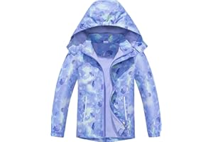 CAMLAKEE Girls Rain Jackets Kids Raincoat Waterproof Coats with Lining