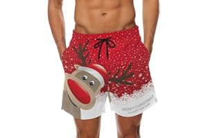 coosun Men's Christmas Reindeer Beach Board Shorts Quick Dry Swim S