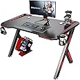 Chulovs Gaming Desk with LED RGB Lights 120cm PC Computer Desk Y Shaped Gamer Home Office Computer Desk Table with Handle Rack Cup Holder & Headphone Hook (Black)