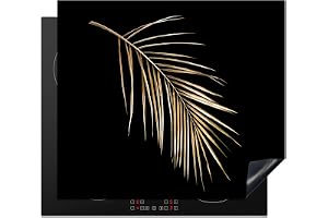 KitchenYeah© Protection Pour Plaque Induction 60x52 cm Plaque de Deco Cuisine Protégé Cache De Cuisson Vitroceramique Plantes - Or - Noir - Feuilles - Luxe