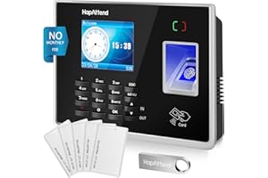 HapAttend Clocking in Machine - Fingerprint Time Clocks for Employees Small Business Automatic Calculate Hours, H2 Standalone Card Scanner Attendance Machine with 5 RFID Cards (0 Monthly Fees)