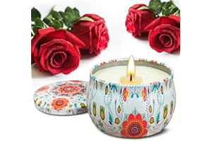 VETOUR Rose Soy Scented Candles:Aromatherapy Wax Jar Candle 1PC 4.4OZ 30 Hours of Burn Time Relaxing Stress Aroma Can Gift for Women Mom Home Bath Yoga Christmas (Bohemian Retro Style)