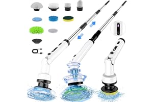 TEMOLA Cepillo Limpieza Eléctrico, Cepillo Electrico Limpieza Hogar con 9 Fregonas Eléctricas Reemplazables, 3 Velocidades Ajustable y Mango Largo Desmontable para Baño, Cocina, Electric Spin Scrubber