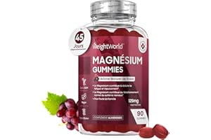 Magnésium Citrate en Gummies 125mg par Jour - 90 Gummies (45 Jours) Vegan Saveur Raisin - Gommes à Mâcher Haute Biodisponibilité - Enfant & Adulte - Contribue à Réduire la Fatigue