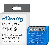 Shelly 1 Mini Gen4, Wi-Fi akıllı r&ouml;le şalteri, 1 kanal, 8 A, potansiyelsiz kontak, ışık şalteri, garaj kapısı a&ccedil;acağı, akıllı