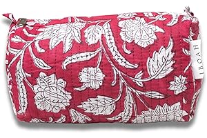 IBOAH Neceser Print de Viaje Organizador, Bolsa de Aseo, Bolso Maquillaje Estampado de algodón Acolchado para Mujeres, Hombres y recién Nacidos con Forrado Impermeable (Fucsia Flores Blancas, Pequeño)