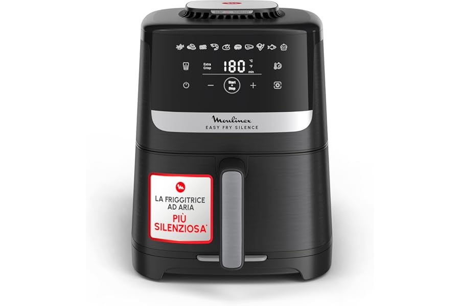 Moulinex Easy Fry Silence, Silent Air Fryer 5L/1.5kg for 6 Persons, 1670W, Easy Clean & Store System, 10 Programs, Touchscreen, Dishwasher Safe Basket, Black, EZ5528