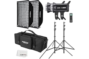 GODOX SL100Bi 2X 100W Dual Color Temperature LED Video Light + AMBITFUL 60 x 90 cm Softbox,280 cm Light Stand, Honeycomb Grid, with Remote Control Suitable for Film Studios, Photo Studios