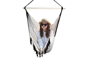 ‎BATHONLY Bathonly Hanging Chair Swing Outdoor Indoor Macrame Hanging Chair with Bag for Bedroom & Outdoor Use, Ivory White