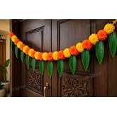 Divyakosh Mango Leaves Toran for Main Door – 1 Pc ; Size 40 Inch Artificial Marigold & Mango Leaf Bandhanwar for Entrance, Do