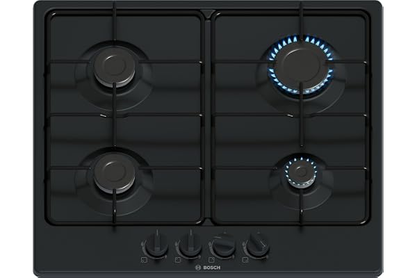 PGP6B6K80 Serie 4 Gasspis 60 cm Emaljerad stål Svart | Gasspis med exakt flamkontroll, gjutjärnsgrillar, Made in Europe
