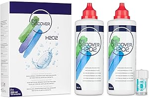 EYE DISCOVER Solución para Lentes de Contacto con Peróxido – Limpieza Profunda sin Conservantes, Ideal para Ojos Sensibles –Incluye Estuche Lentillas, 2 x 350ml + 90 comprimidos
