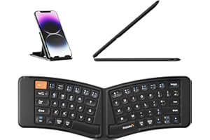 ProtoArc XK03 Ergonomic Keyboard Bluetooth Foldable Keyboard | Ultra Slim Quiet Portable Travel Keyboard | PU Leather Split Keyboard for Windows/Android/iOS, QWERTY UK Layout - Black