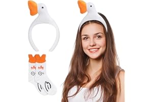 Vspek Fascia Oca per Cosplay di Animali, Moda Carina Fascia per Orecchio Animale e Calzini set, Fascia per Animali da Festa, per Accessori per Capelli per Ragazze e Donne