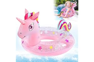 GENERIC DAVBNM Unicorn Inflatable Floats Rings for Kids, Girls Unicorn Inflatable Pool Rings Floaties with Glitter for Kids Swimming Pool Water Sports, Summer Swimming Ring for Pool Toys Party, Pink