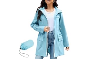 PONCEAU Raincoat for Women Waterproof Lightweight Packable Womens Jacket Windbreaker Breathable Raincoat Hood Waterproof