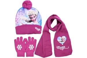 Ksopsdey Froze Minnie Invernali Sciarpa Set Elsa Cappello Invernale Froze Sciarpa Guanti Cappello a Maglia Con Adorabile Pompon Soffice, Set per Bambini per Regali Invernali Delle Ragazze