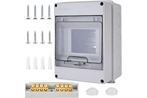 LUTHANDO Skrzynka bezpiecznikowa natynkowa, IP65, wodoszczelna skrzynka rozdzielcza z mosiężnymi zaciskami, skrzynka rozdzielcza podtynkowa 1 rząd 5 modułów do ogrodu lub na zewnątrz, do elektryki, willi