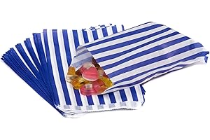 BE SMART 100 - Striped Candy Paper Bags for Sweet Flavor Buffet Wedding Cake Gift Shop (5'' X 7'') (Dark Blue, Qty: 100 Bags)