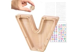 Wivico Huchas Originales para Niños Hucha Madera con Letras de A-Z, Personalizadas Hucha Infantil Hucha Transparente Mealheiro Criança Huchas para Niños de Cumpleaños/Decoración/Recuerdo（V-23CM）