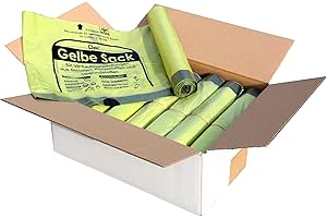 BKB 20 Rollen Gelbe Säcke im Karton, 90 Liter, 15µ, 13 Säcke pro Rolle, mit praktischem Zugband, Wertstoffsack