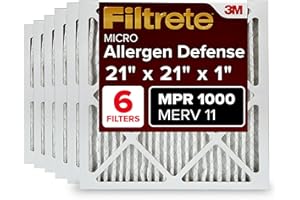 Filtrete 21x21x1, AC Furnace Air Filter, MPR 1000, Micro Allergen Defense, 6-Pack (Exact Dimensions 20.81 x 20.81 x 0.81)