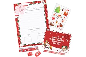 Dianelhall Set de 4 Lettre au Père Noël, Lettre de Dear Santa Letter to Santa, Enveloppes de Noël Feuille d'Autocollant de Noël Ensemble de Fournitures de Papeterie de Noël pour Enfant