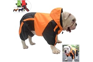 Lovelonglong American Bully Pitbull Dog Hooded Raincoat, Bulldog Rain Jacket Poncho Waterproof Clothes with Hood Breathable 4 Feet Four Legs Rain Coats for Pugs English French Bulldog Orange B-M