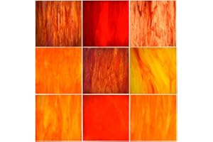KIPHEPI 9 piezas de diferentes texturas mixtas de textura de vidrio de 15 x 15 cm Catedral arte de vidrio para vidrieras y azulejos de mosaico para manualidades (serie roja)