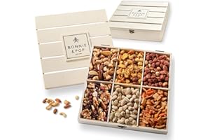 BONNIE AND POP Nut Gift Basket in Reusable Wooden Crate, Healthy Gift Option, Ramadan, Easter Gourmet Snack Food Box, with Unique Flavors, Thank You, Sympathy & Birthday- Bonnie & Pop
