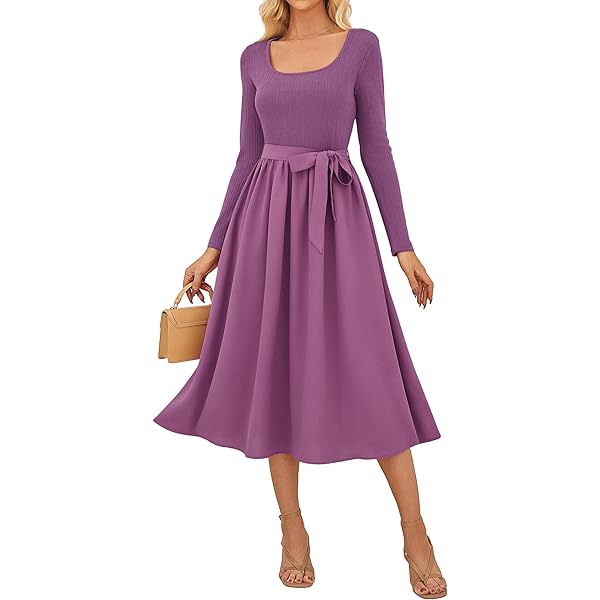 GRACE KARIN Dames elegante midi-jurken met lange mouwen, katoen, A-lijn, cocktailjurk, vintage, eenkleurig, getailleerde jurken, koningsblauw, S