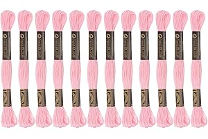 sourcing map 12 Écheveaux de Fil à Broder de 8m Chacun en Coton Égyptien à Longues Fibres pour Projets de Broderie, Bracelet, Rose Clair