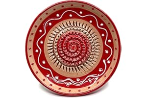 Kaladia - Piatto per grattugiare in ceramica - ideale per zenzero, parmigiano, ecc. - Motivo: rosso/marrone chiaro - Diametro: 12 cm - Fatto a mano e dipinto a mano - Made in Spagna