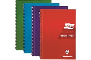 Clairefontaine Europa - Ref 5804Z Wirebound Notebooks, Hardwearing Bright and Glossy Covers, 180 Lined Sheets, A4 size and Micro-Perforated Pages, Pack of 4 Assorted Colours