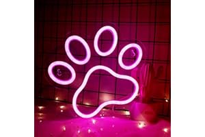 EXOOHOUO Dog Paw Print Neon Light Sign, USB Powered LED Claw Signs with Dimmer 9.8 * 8.6 Inch, Cute Wall Decor for Kids Bedroom,Birthday,Pet Party,Christmas, Perfect Gifts for Dogs Lovers Boys Girls(Pink)