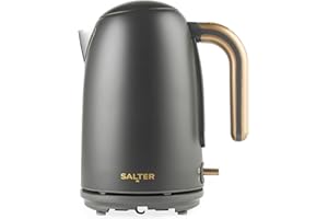 Salter Pebble Czajnik elektryczny – 1,7 L, szybkie gotowanie, wyjmowany filtr kamienia wapiennego, wskaznik poziomu wody, obrotowa podstawa 360°, okienko do obserwacji, 3000 W, Szary/Zloty, EK6085CB