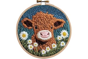 XFSRG Kit Ricamo Punch Needle Animali Colorati Set Ricamo Principianti per Decorazioni Creative e Regali Unici (Mucca)