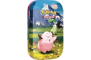 Pokémon: Minilata Megaevolución-Héroes Ascendentes: Clefairy y Chikorita (1 Pegatina, 1 Tarjeta Pokémon ilustrada y 2 Sobres de Mejora)