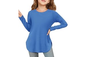 Haloumoning T-shirt à manches longues pour fille - Col rond - Manches longues - Couleur unie - Mignon - Tunique - Hauts de loisirs - Basique - Avec fentes latérales