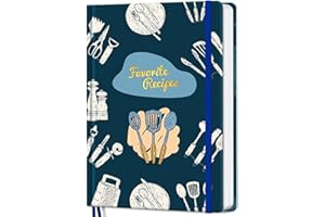 LuBudingJoy Recipe Book to Write in Your Own Recipes, Hardcover Blank Cookbook, Customizable A5 Recipe Journal Hold 148 Recipes(Blue Tools)​