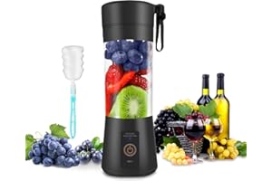 RUN HELIX Mini Blender 380ml for Smoothie and Shakes, Portable Blender with Six Blades, Baby Food Blender Fruit Mixing Machine Travel Handheld Blenders Bottle Bowls (Ink Black)