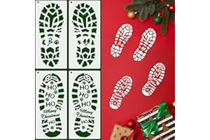 Weihnachtsmann-Fußabdrücke Schablone, Hillylolly Weihnachten Schablonen Set, Weihnachten Thema Kunststoff Schablonen, Plastik, 30.5 * 14 CM, Geeignet für Fensterglas oder Zementboden (4 Stück)