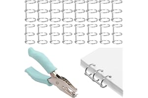 Dzmuero Anelli Rilegatura, Anelli per Libri da 16 pezzi a 3 Fori, con Perforatore, Liscio, Anello in Metallo Argentato a Fogli Mobili Facile da Aprire e Chiudere per Libri Fai da te (15 mm, 20 mm)