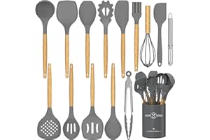 DLD Lot de 15 ustensiles de cuisine en silicone résistant à la chaleur avec poignées en acier inoxydable de qualité supérieure pour la cuisine et la pâtisserie, spatule antiadhésive