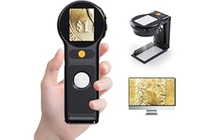 ASHFLY Lente d'ingrandimento con Luce, 200X Microscopio Digitale Pieghevole, Microscopio Portatile con Schermo IPS da 2,0" per Lettura, Ispezione, Esplorazione, Anziani, Gioiellieri, Bambini