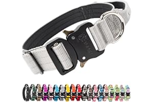 TSPRO Premium Collares para Perros, Ajustable de Collar Táctico Perro con Manija y Broche Metálica de Liberación Rápida Resistente para Perros Medianos a Grandes (Plata M)