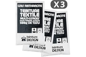 TEINTURE DESIGN Set of 3 Textile Paints - Anthracite Grey - Universal Textile Paint for Clothing and Natural Fabrics