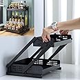 Tycom Pull Out Spice Rack Organizer For Countertop and Cabinet,Standing Shelf Jars Storage Holder, Foldable Seasoning Shelf Organizer for Kitchen Storage,2 Layer Black.