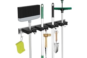 GARTOL Besenhalterung Wand, Gartengerätehalter, Wandhalterung mit 4 Halter und 5 Haken, Besenhalter Werkzeughalter Organizer für Garten Badezimmer Küche Zuhause
